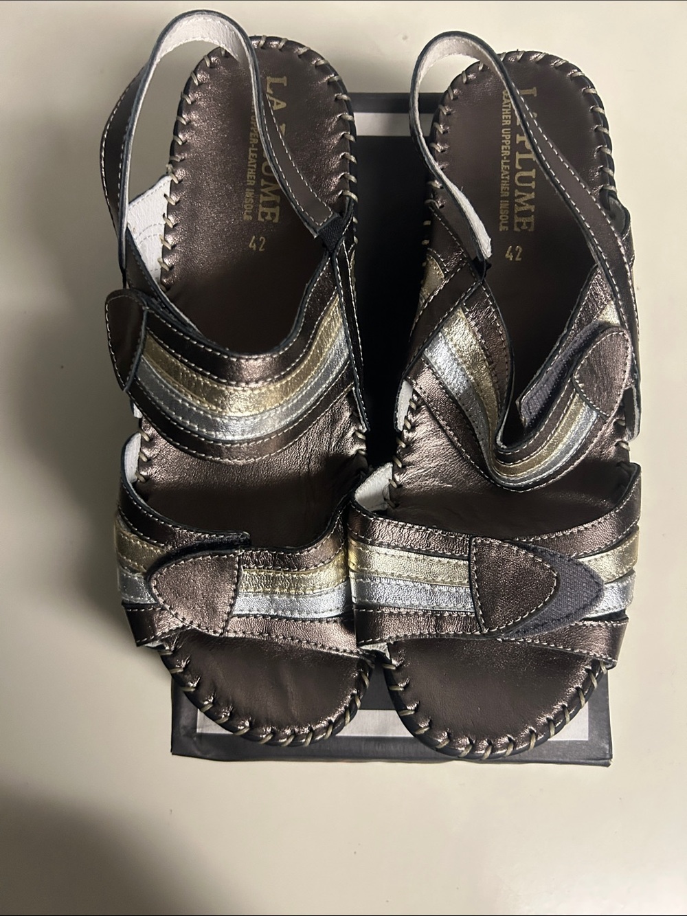 Metallic Multi-Strip Slingback Sandals - Bronze/Gold/Silver